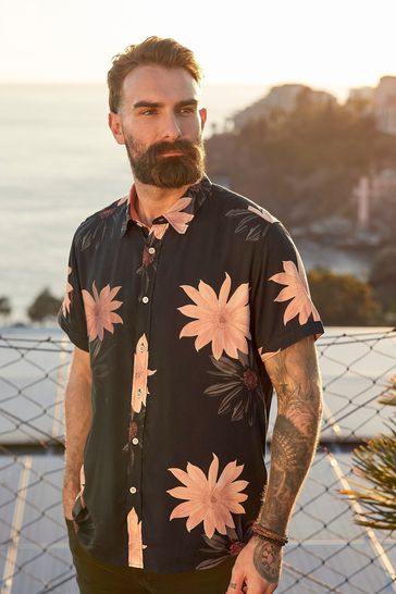 Joe Browns Black Oversized Floral Print Short Sleeve Shirt