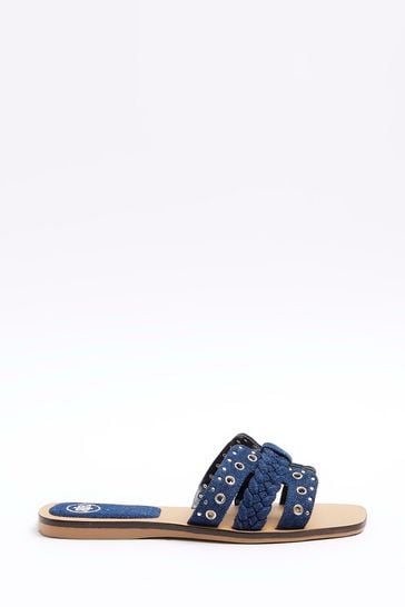 River Island Blue Studded Cut Out Denim Sandals