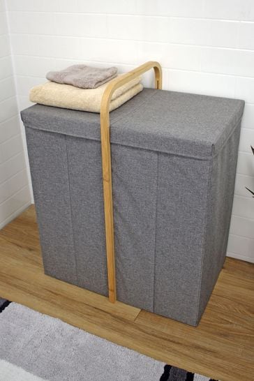 Showerdrape Grey Cotswold Double Laundry Hamper With Lid