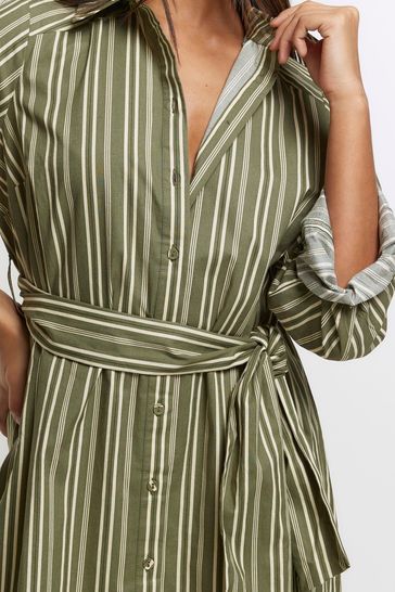 Buy River Island Khaki 100 Cotton Balloon Stripe Midi Shirt Dress from Next Bahrain