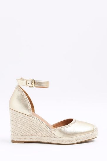 River Island Gold Espadrille Wedge Sandals