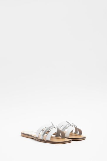 Buy River Island White Cut Out Strap Leather Sandals from Next Denmark