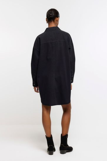 Buy River Island Black Oversized Denim Shirt Dress from Next