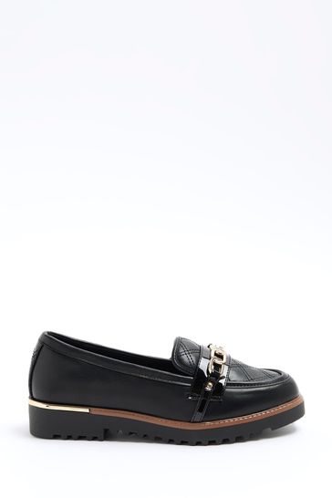 Buy River Island Black Wide Fit Quilted Chain Loafers from Next Croatia