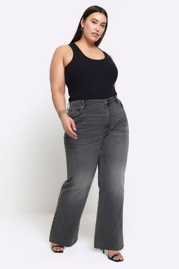 River Island Black Curve High Rise Relaxed Straight Jeans