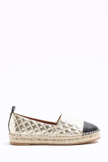 River Island Gold Quilted Espadrille Shoes