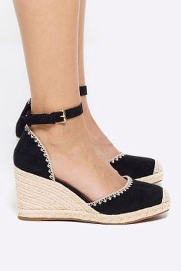 River Island Black Espadrille Wedge Sandals