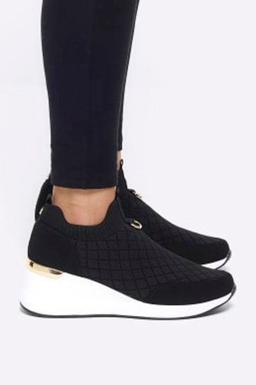 River Island Black Elastic Wedge Runner Trainers