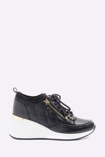 River Island Black Quilted Side Zip Wedge Trainers