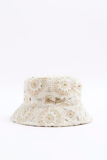River Island Cream Crochet Bucket Hat