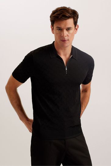 Ted Baker Black Palton Regular Short Sleeve Textured Polo Shirt