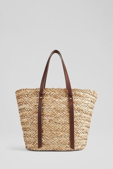 LK Bennett Viola Straw Handles Basket Bag