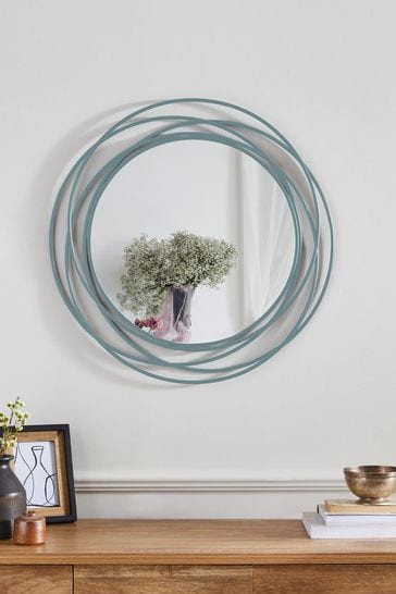 Blue Contemporary 60cm Round Wire Wall Mirror