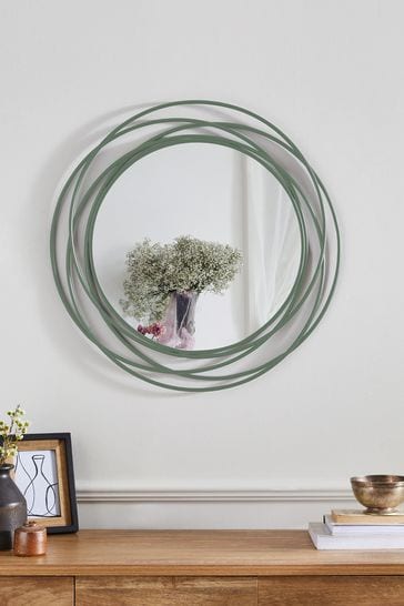 Green Contemporary 60cm Round Wire Wall Mirror