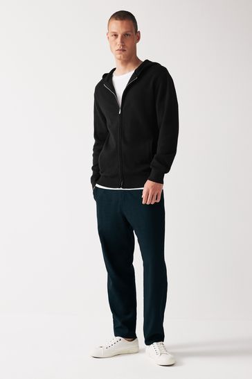 Buy Black Zip Through Relaxed Knitted Hoodie from Next Bahrain