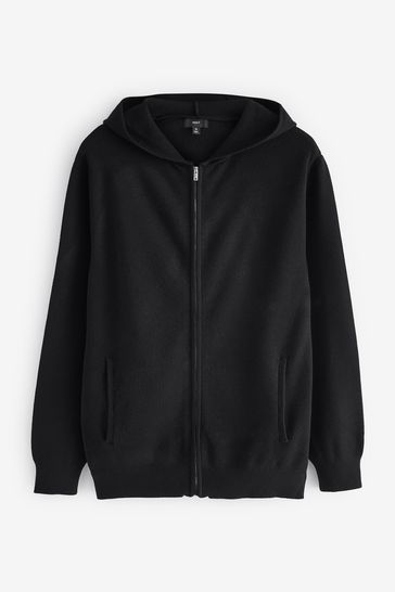 Knitted black hoodie clearance