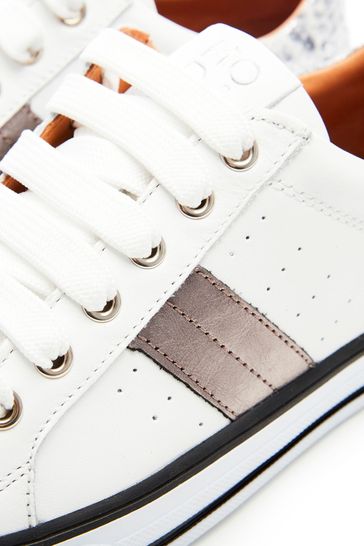 Buy Moda in Pelle Alberry Side Stripe Lace Up White Trainers from