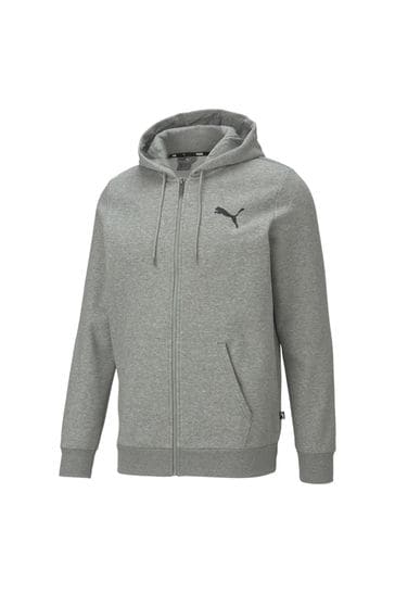 Puma Grey Mens Essentials Full-Zip Logo Hoodie
