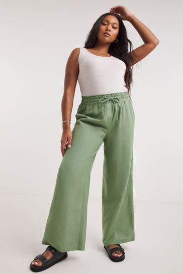 Simply Be Green Linen Mix Wide Leg Trousers