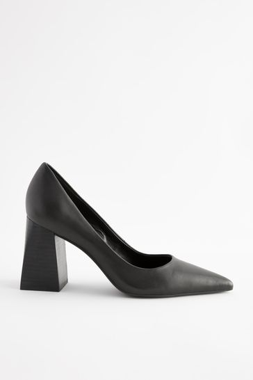 Black Print Forever Comfort® Leather Point Toe Block Heel Courts
