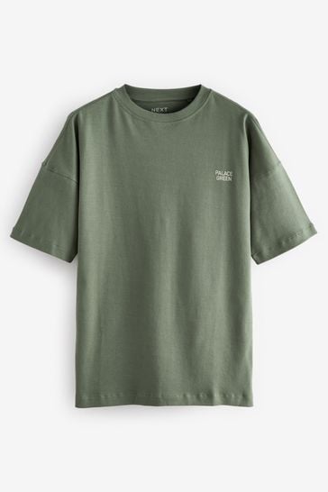 Olive Green Longline Oversized London Back Graphic Slogan 100% Cotton  T-Shirt