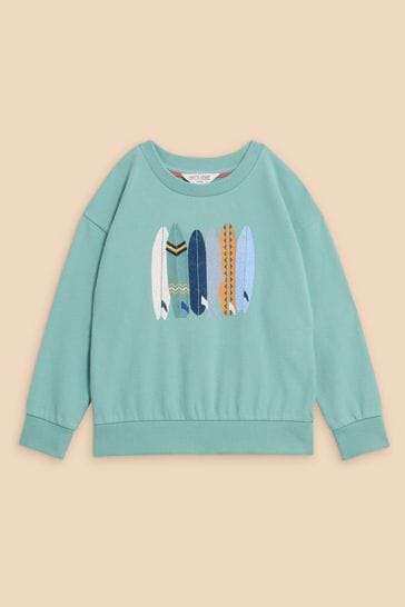 White Stuff Green Fish Surfboard Graphic Sweatshirt