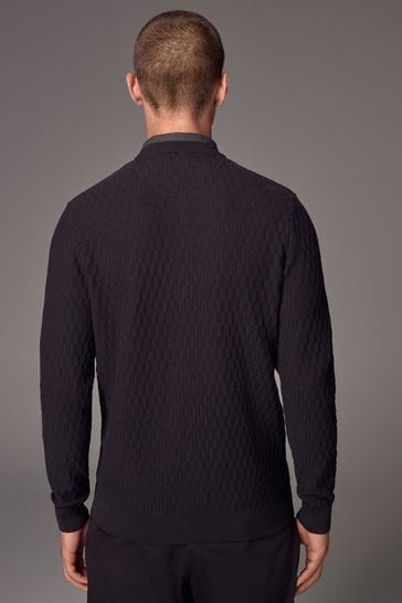 Buy Black Texture Crew Neck Regular 100 Cotton Mock Shirt Jumper from Next Bahrain