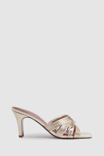 Reiss Gold Harriet Leather Knot Detail Mules