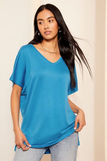 Friends Like These Blue Short Sleeve V Neck Tunic Top