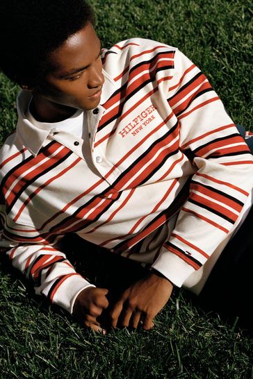 Tommy Hilfiger Natural Monotype Stripe Rugby Top