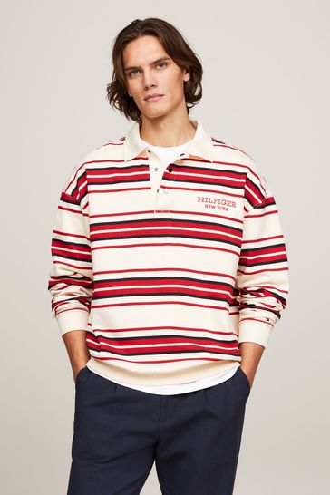 Buy Tommy Hilfiger Monotype Stripe Rugby 100 Cotton Top from Next Oman