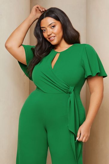 Buy Lipsy Green Curve Flutter Sleeve Tie Side Wide Leg Jumpsuit from Next Bahrain