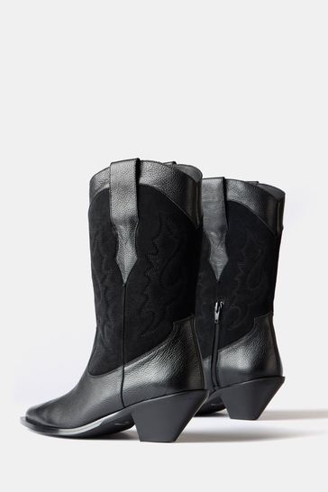 Buy Mint Velvet Black Leather Cowboy Boots from Next Luxembourg