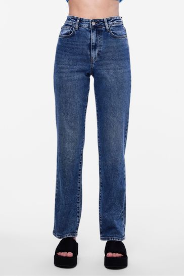 PIECES Blue High Waisted Straight Leg Jeans