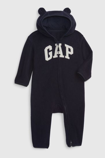 Gap Navy Logo Fleece Zip Hooded All in One - Baby