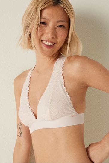 Buy Victoria's Secret PINK Coconut White Lace Strappy Back Halterneck  Bralette from Next Luxembourg