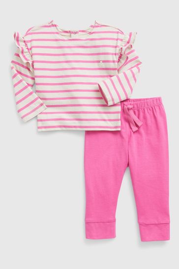 Gap Pink Organic Cotton Ruffle 2-Piece Trouser and Top Outfit Set