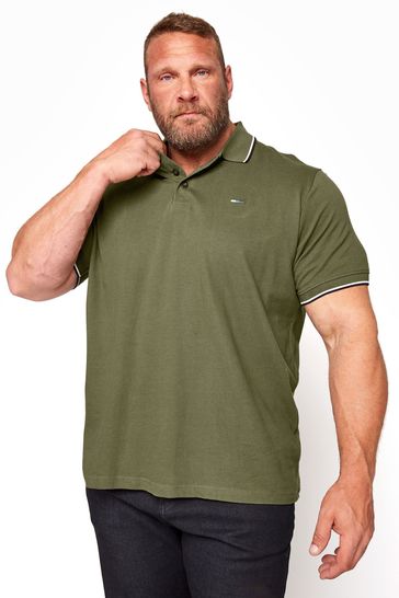 BadRhino Big & Tall Khaki Green Essential Tipped Polo Shirt