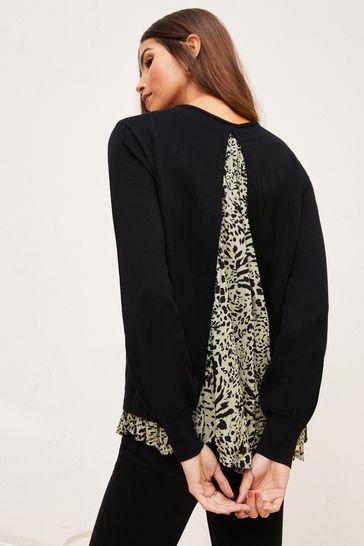 Lipsy Black Pleated Woven Back Knitted Jumper