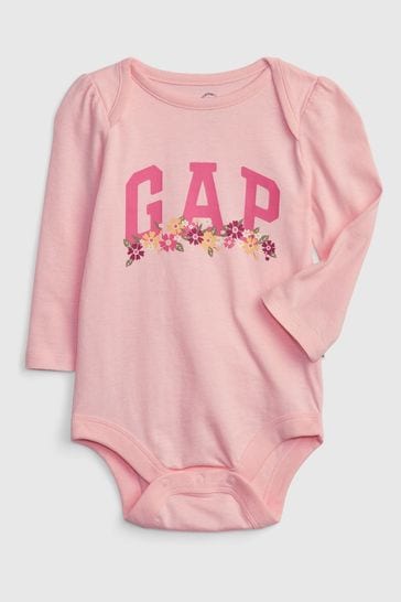 Gap Pink Logo Long Sleeve Baby Bodysuit