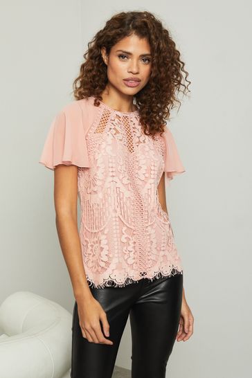 Buy Lipsy Nude Regular VIP Lace Chiffon Sleeve Top from Next Luxembourg