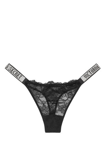 Buy Victoria's Secret Black Lace Shine Strap Thong Panty from Next  Luxembourg