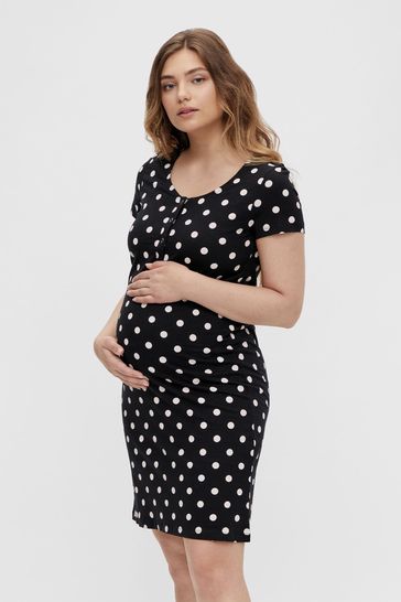 Mamalicious Black & White Polka Dot Maternity And Nursing Function Night Dress