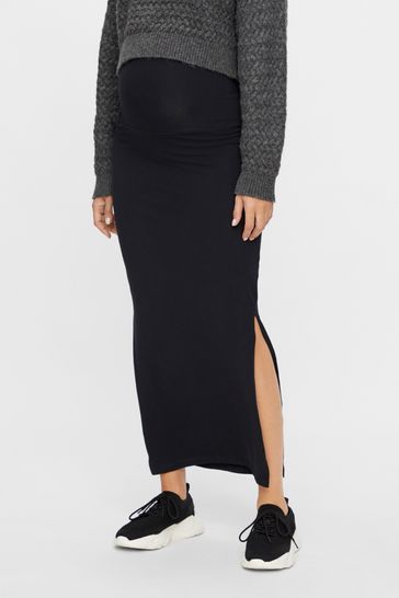 Mamalicious Black Maternity Jersey Midi Skirt