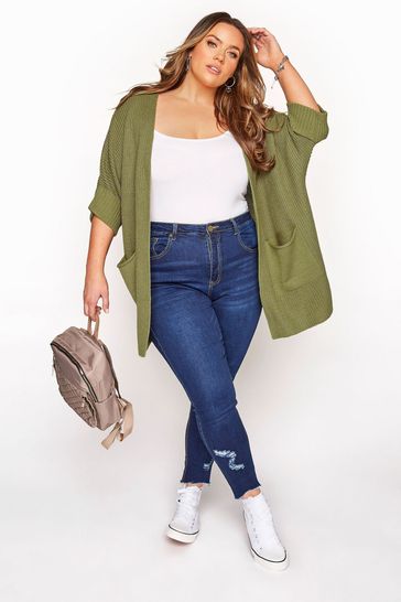 Yours Green Turn Up Sleeve Cardigan