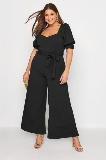 Yours Curve Black London Sweetheart Puff Sleeve Jumpsuit