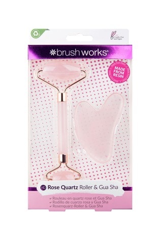 Brush Works Rose Quartz Resin Roller & Gua Sha