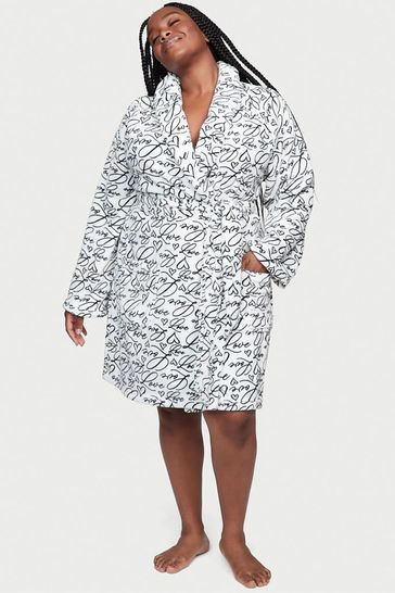 Buy Victoria s Secret White Script Short Cosy Dressing Gown from