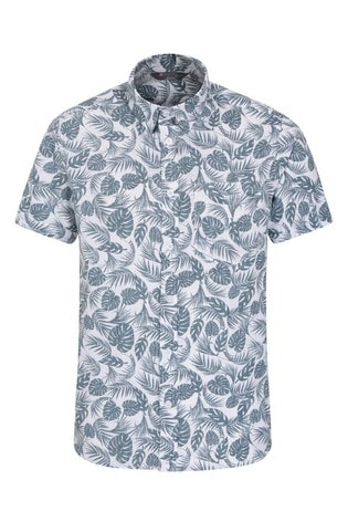 Mountain Warehouse Teal Tropical Printed Mens Short Sleeved Shirt