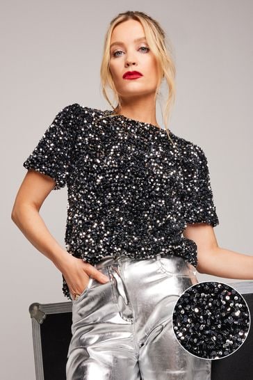 Sequin puff cheap sleeve top